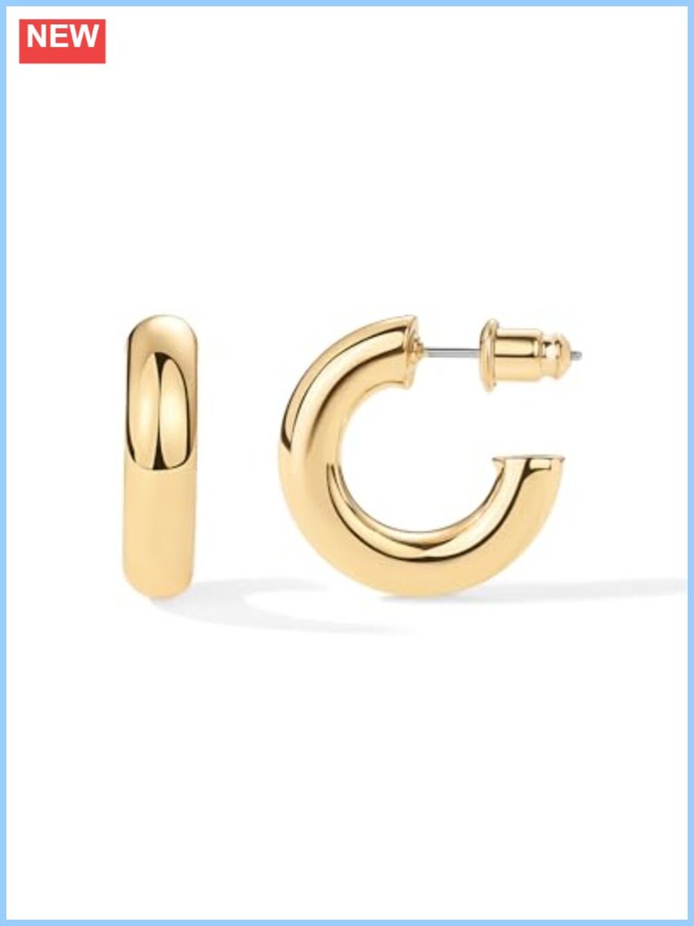 Chunky Gold Hoop Earrings for Women 14K Gold Plated Lightweight 20mm
